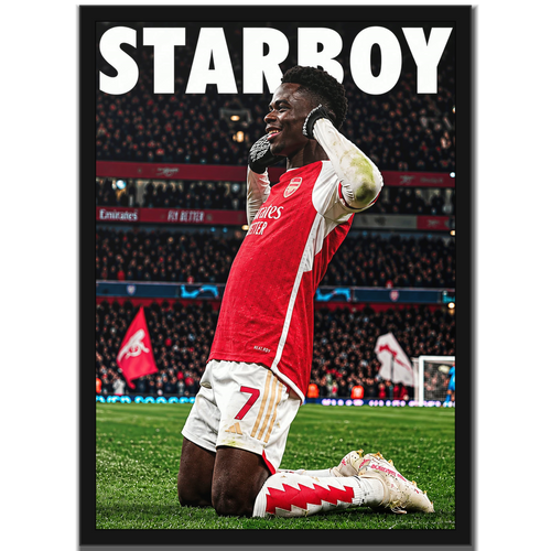 Bukayo Saka poster in a black wooden frame